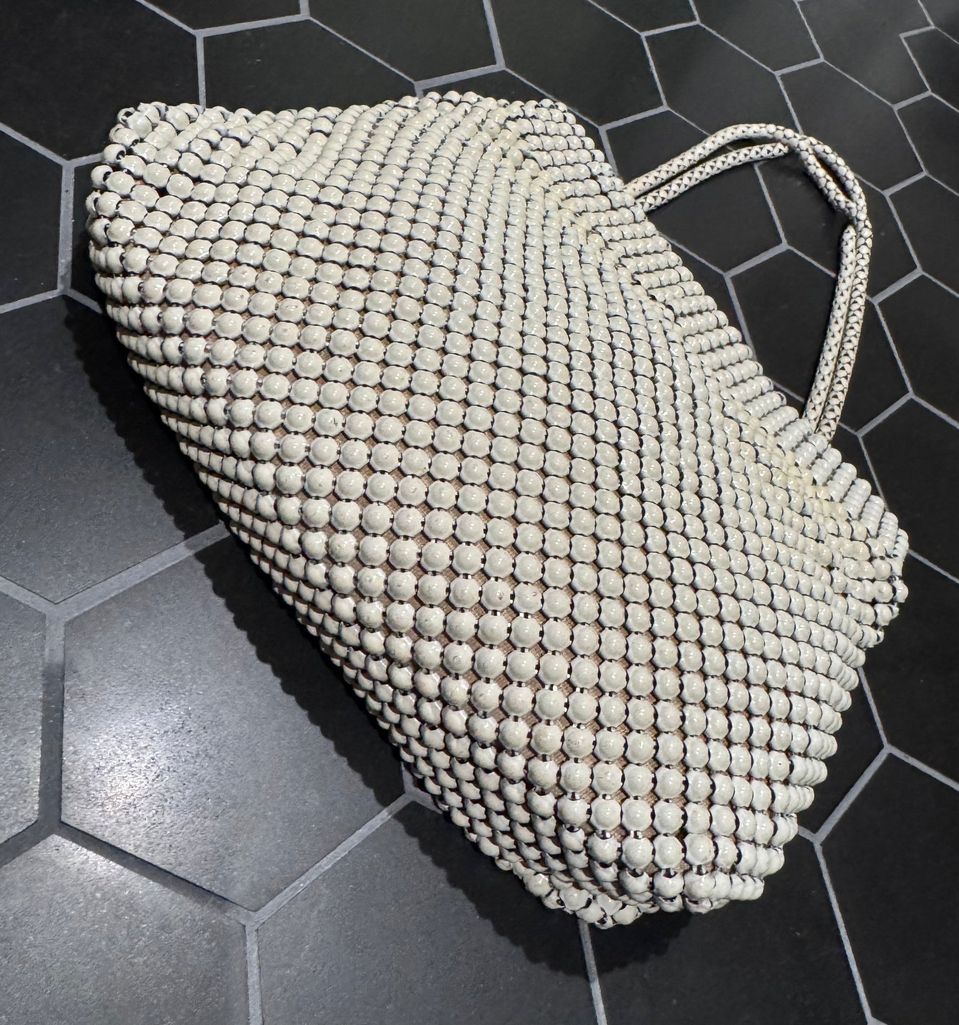 1940s 1950s vintage Whiting & Davis ALUMESH handbag purse white metal mesh bag