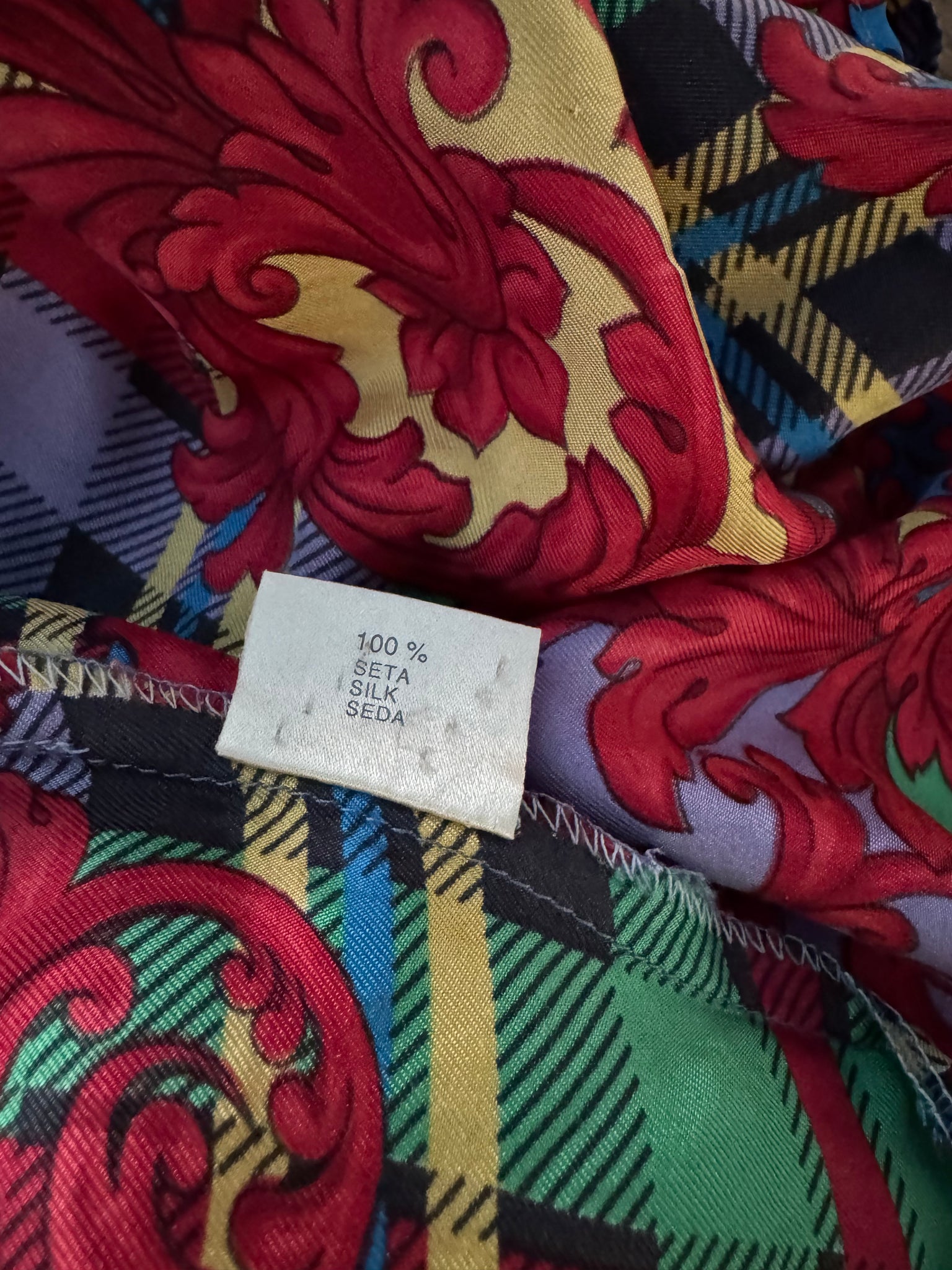 vintage 1990s VERSACE plaid silk shirt tunic OVERSIZED Unisex M-L