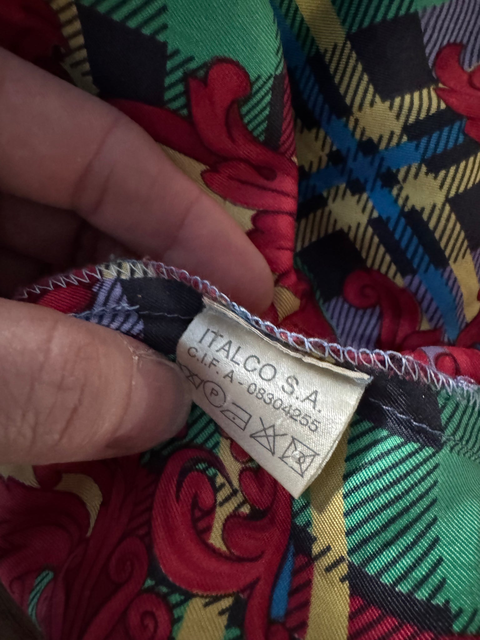 vintage 1990s VERSACE plaid silk shirt tunic OVERSIZED Unisex M-L