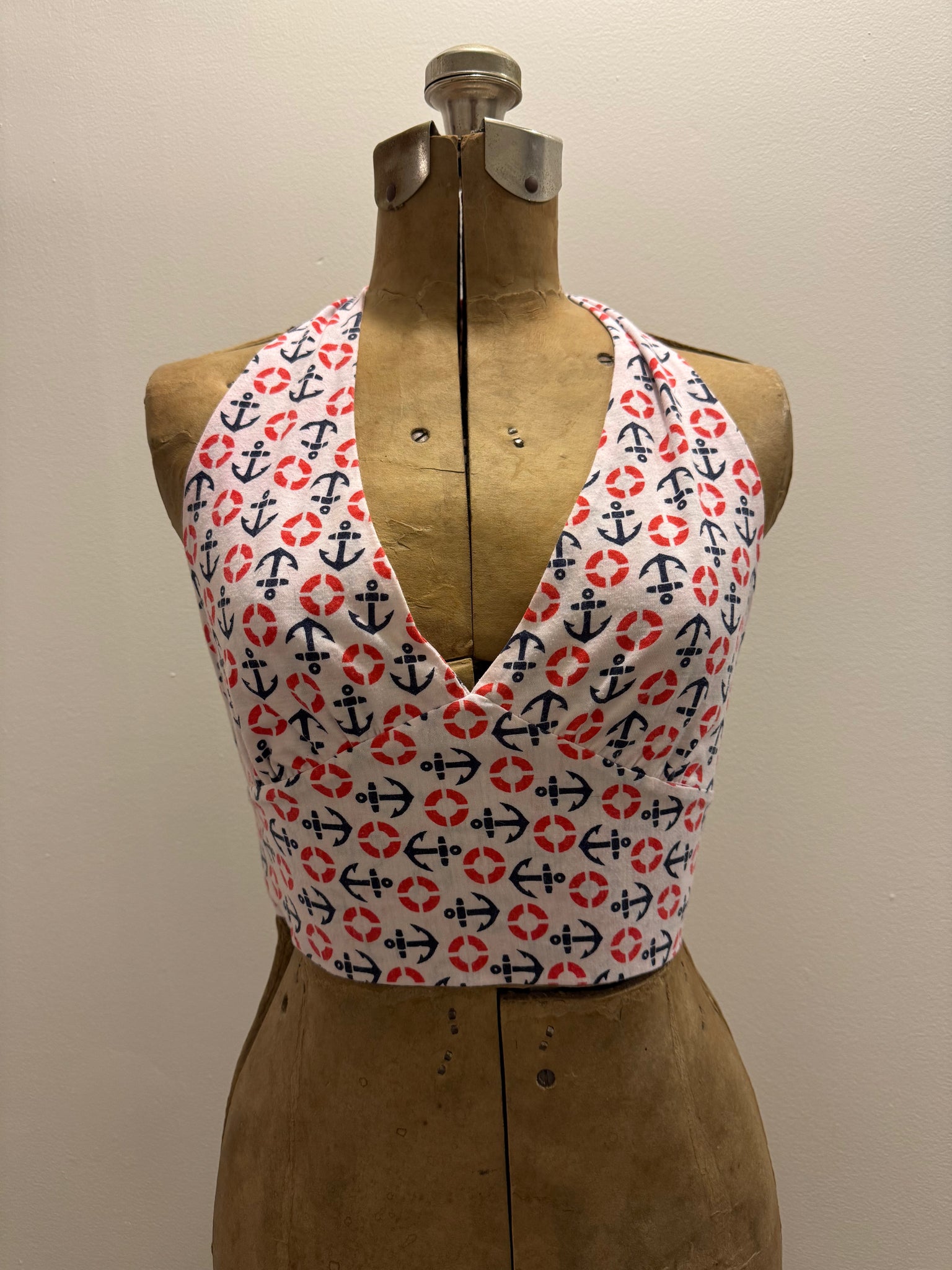 vintage 1970s ANCHOR PRINT halter top XS-S
