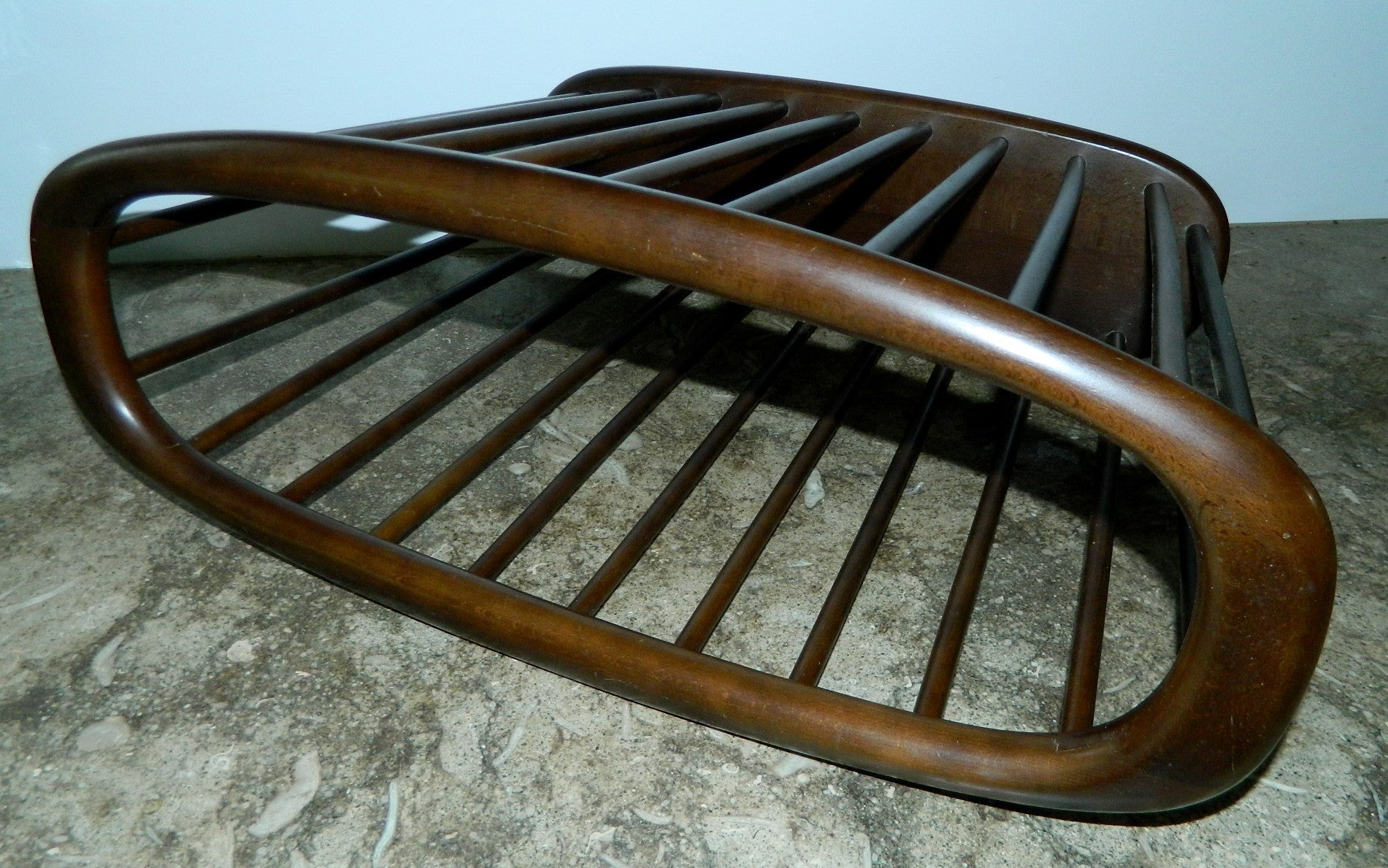 vintage MCM walnut magazine rack wood basket 1960s decor