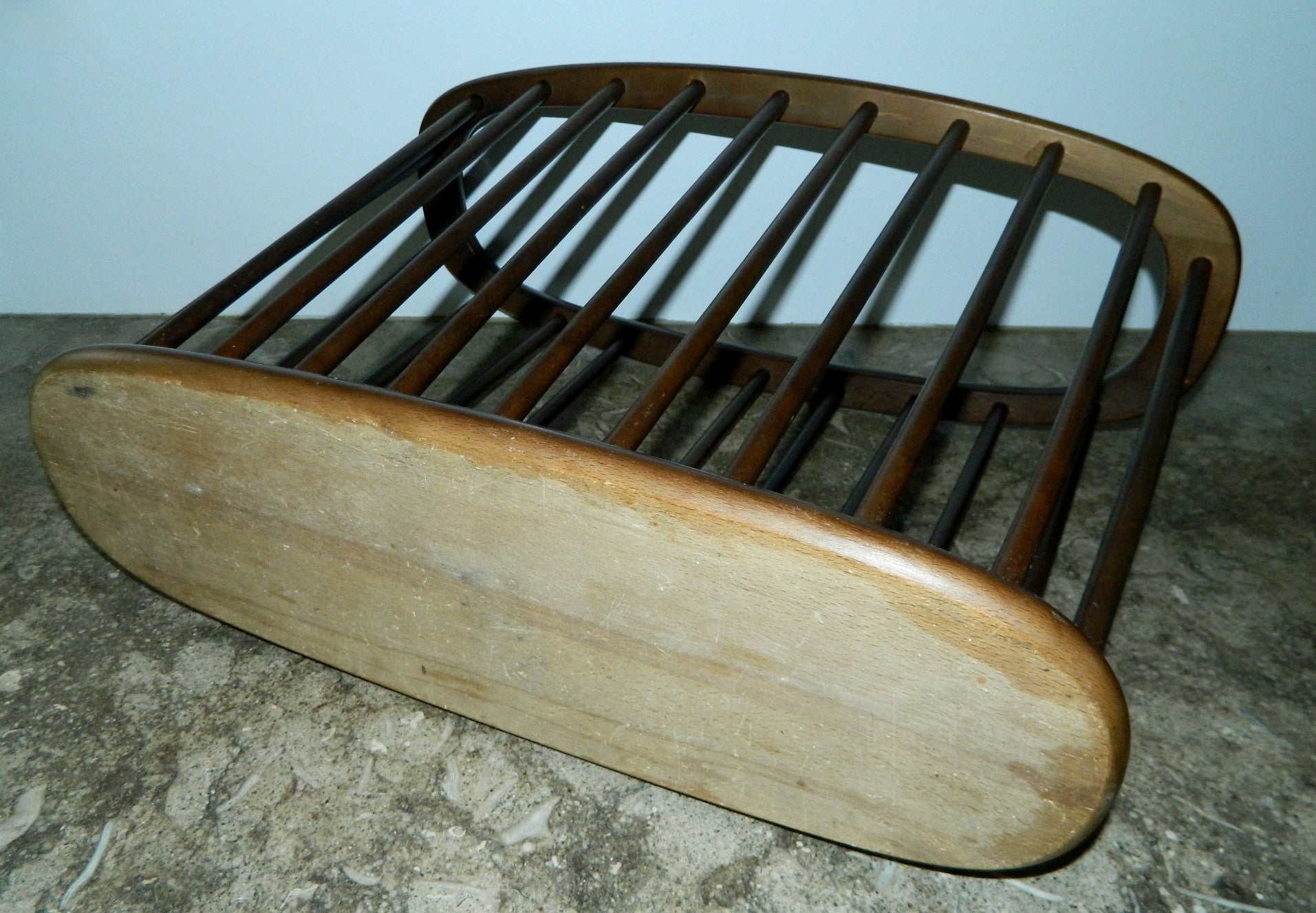 vintage MCM walnut magazine rack wood basket 1960s decor