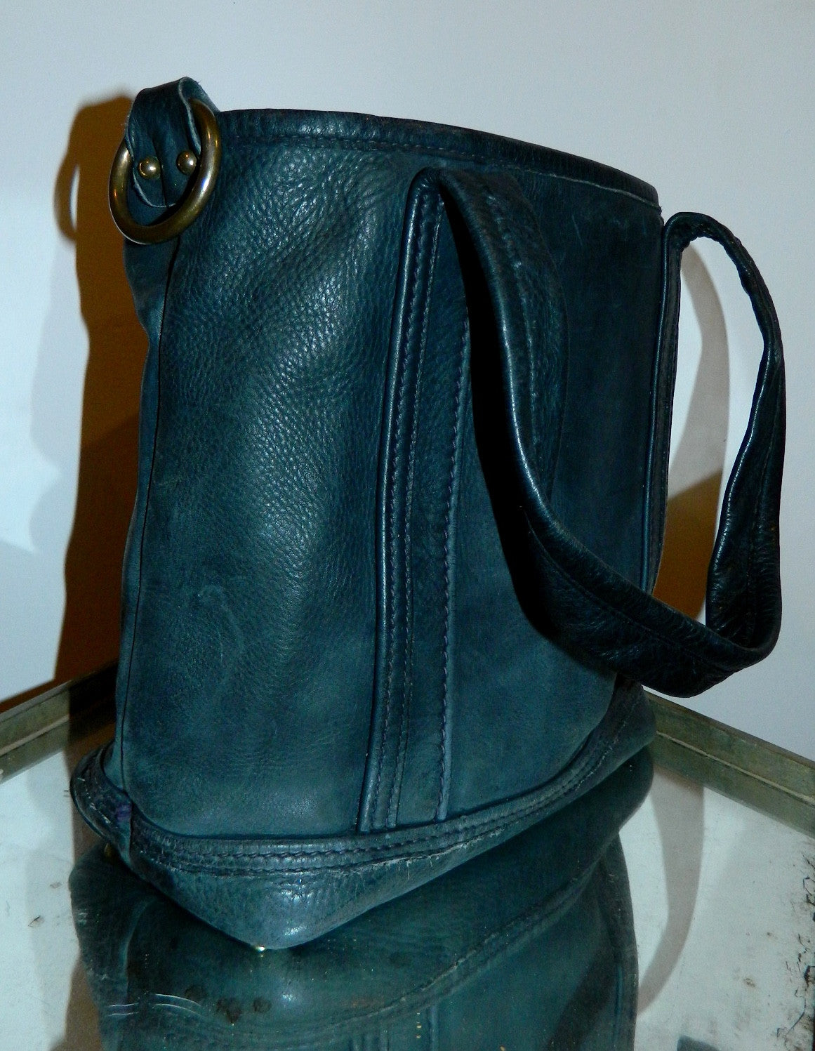 vintage blue saddle leather tote bag Lee Stemer for Ronay handbag purse 1970s