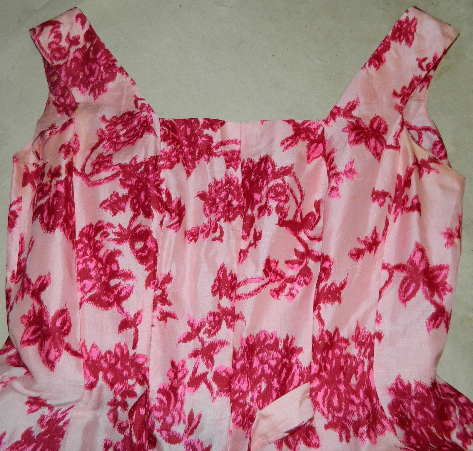 vintage GiGi Young dress / 1960s silk shantung / pink flowers full skirt M