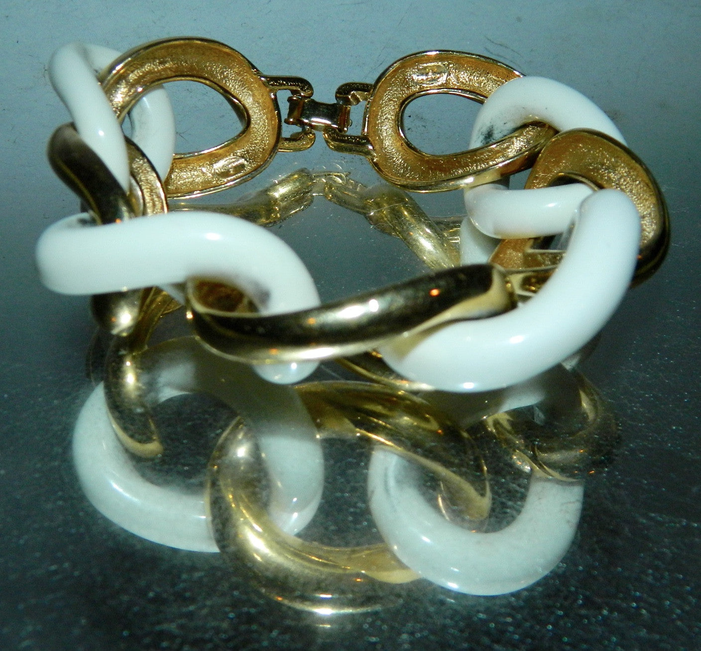 vintage GIVENCHY link bracelet / gold white statement designer jewelry