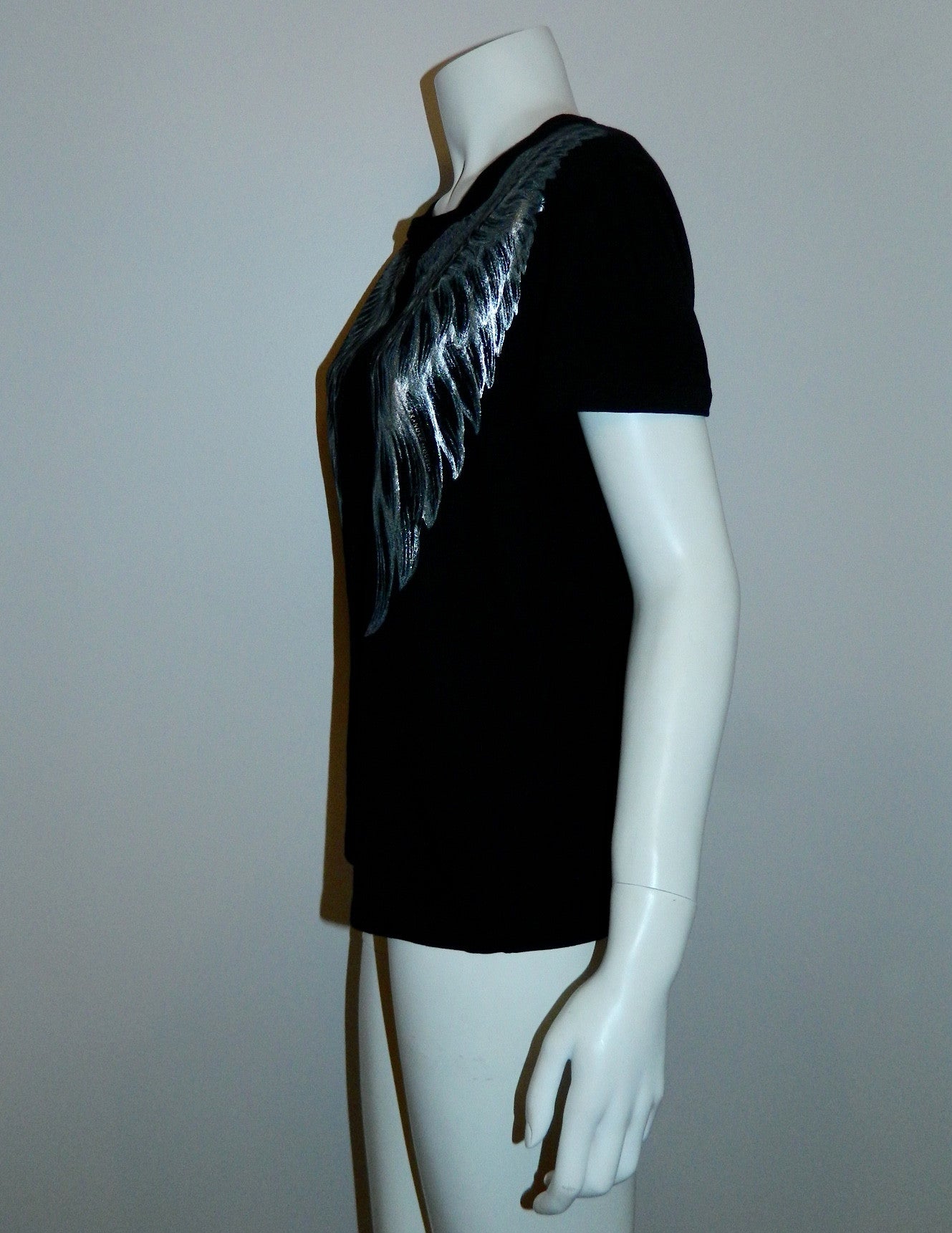black Alexander McQueen angel wings tee shirt / silver metallic logo top 42/ US M