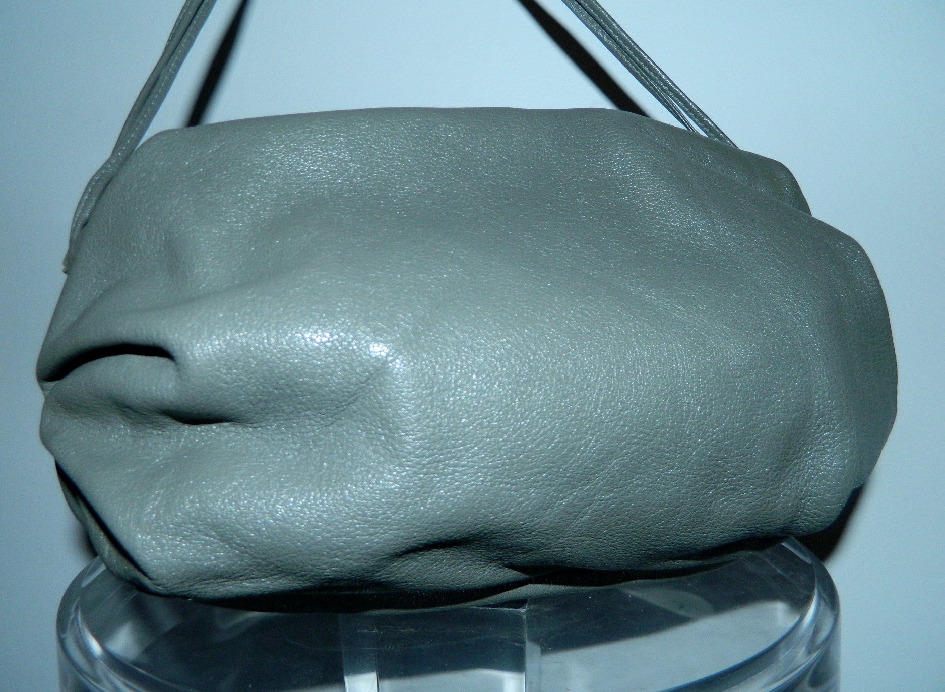 vintage 1970s leather purse gray Carlos Falchi barrel shoulder bag Buffalo leather