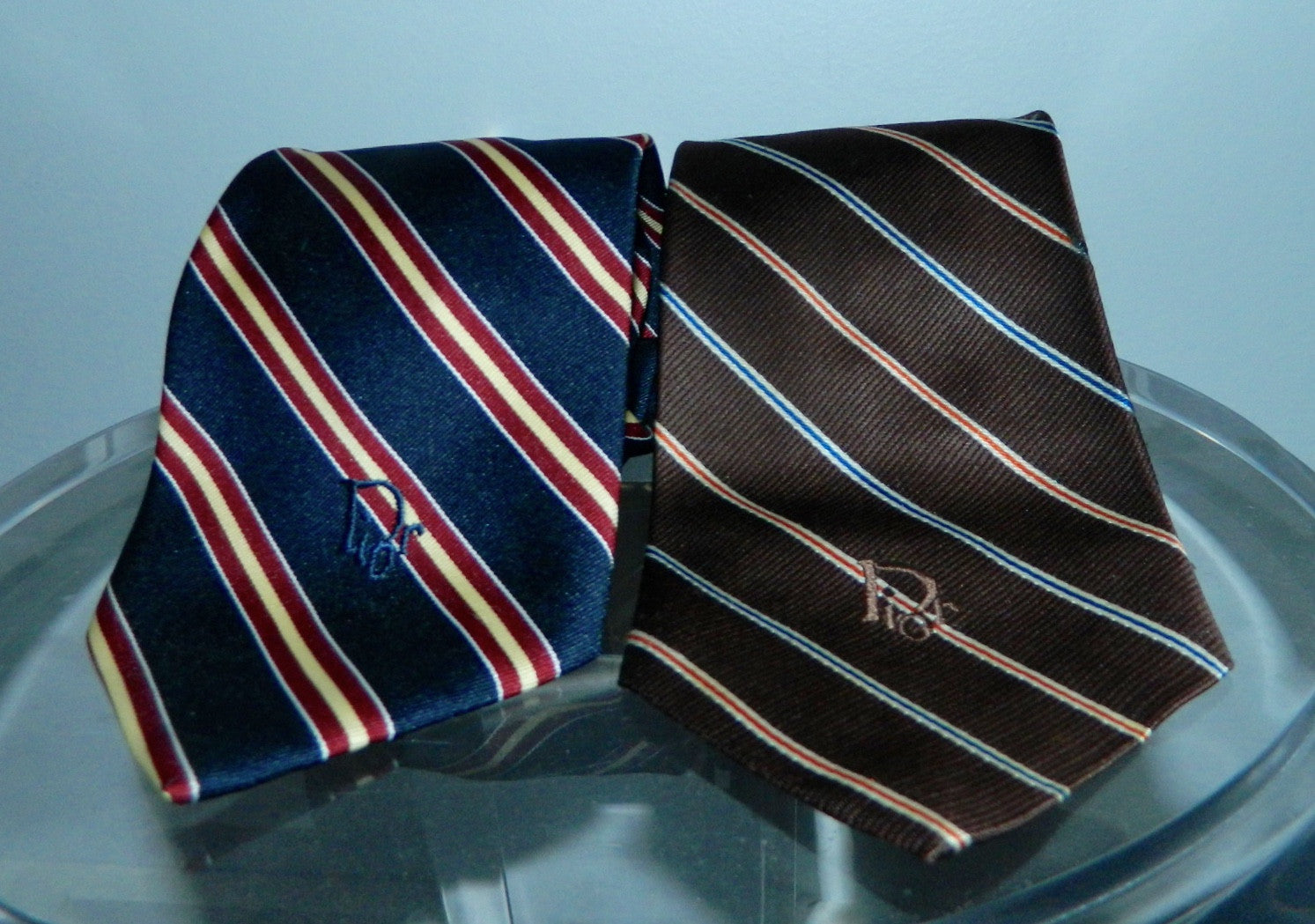 vintage 1960s Christian DIOR tie ties LOGO repp stripe neckties