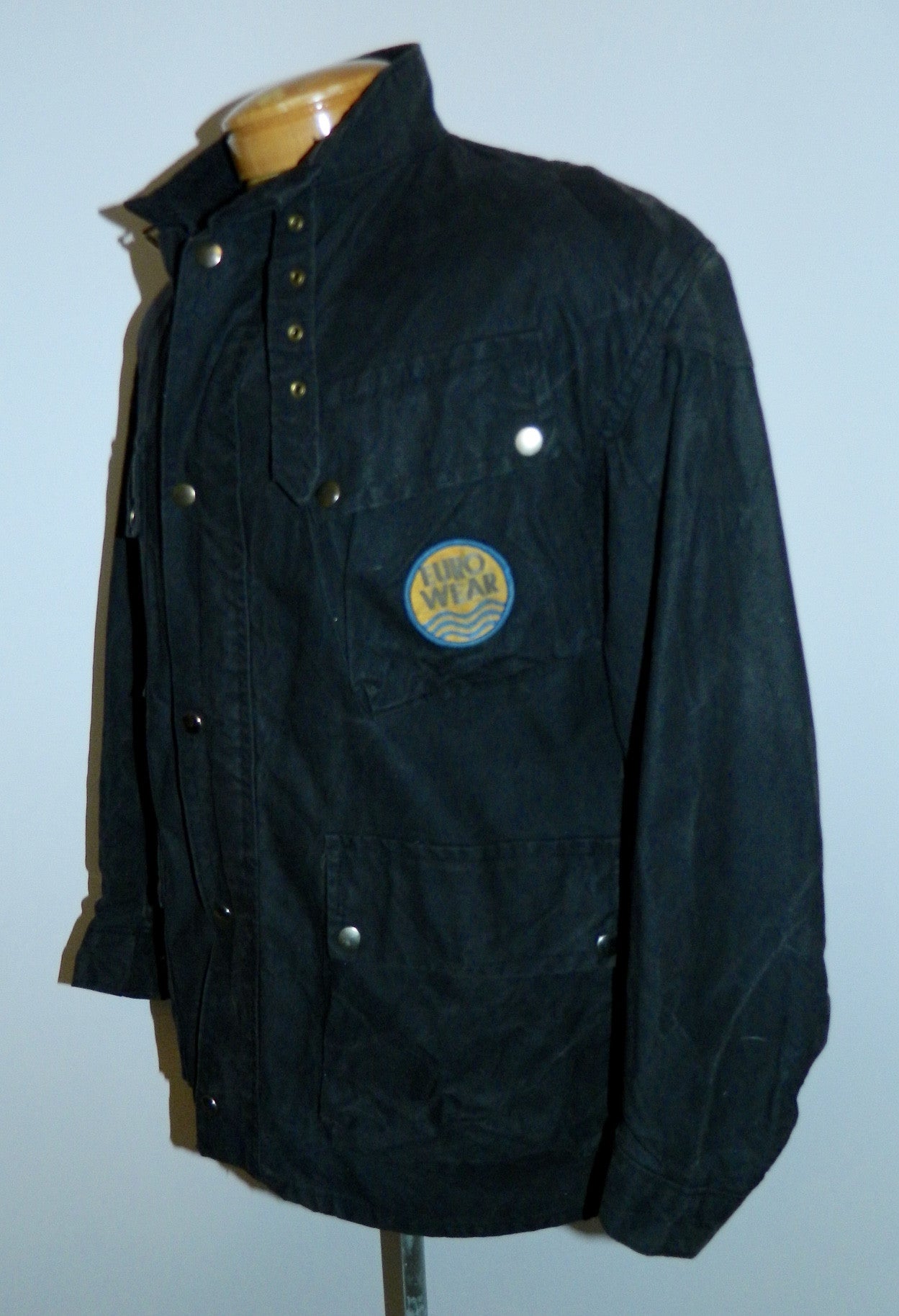 vintage waxed cotton field jacket black canvas EUROWEAR England oiled coat M