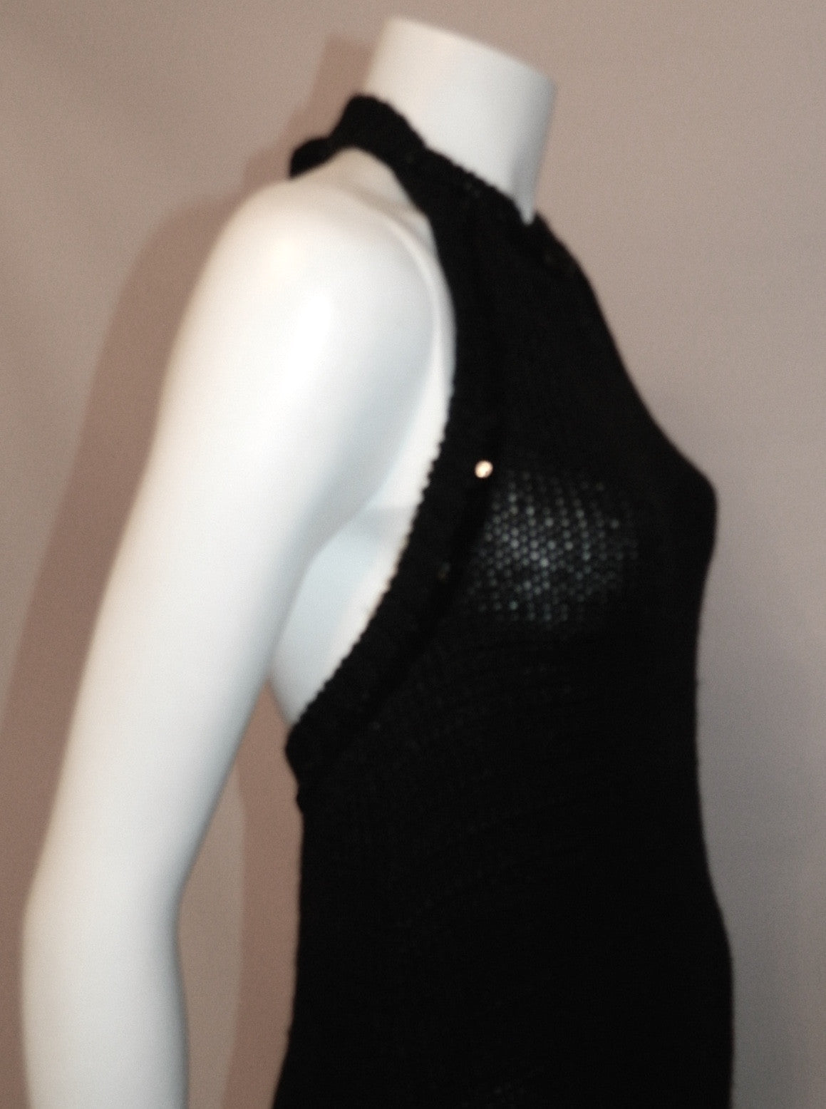 vintage COURREGES dress / 1960s MOD black crochet knit halter maxi gown XS