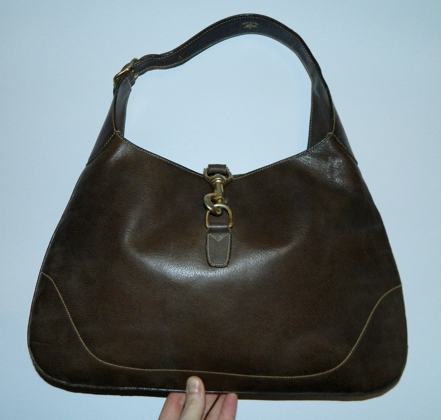 vintage GUCCI bag brown leather 1960s Jackie O "Bouvier" purse