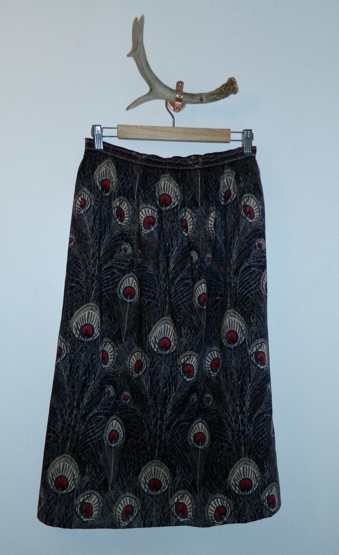 vintage Liberty wool skirt HERA peacock print midi skirt / mini dress OSFM