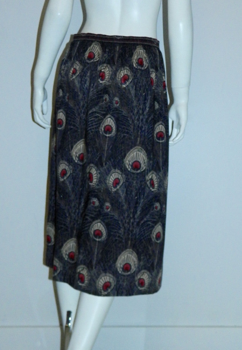 vintage Liberty wool skirt HERA peacock print midi skirt / mini dress OSFM