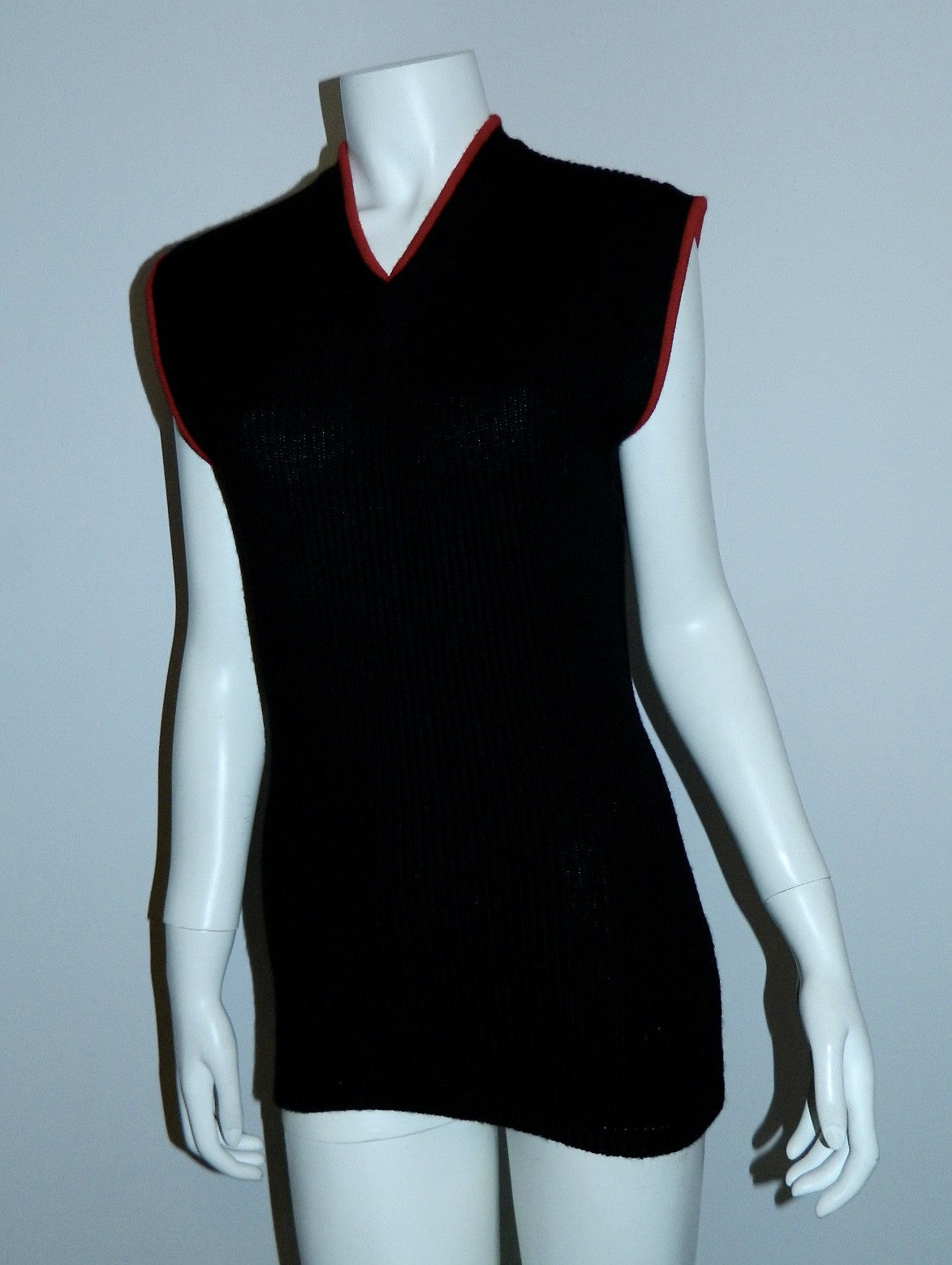 vintage KENZO sweater black wool ribbed knit top red trim 1980s designer