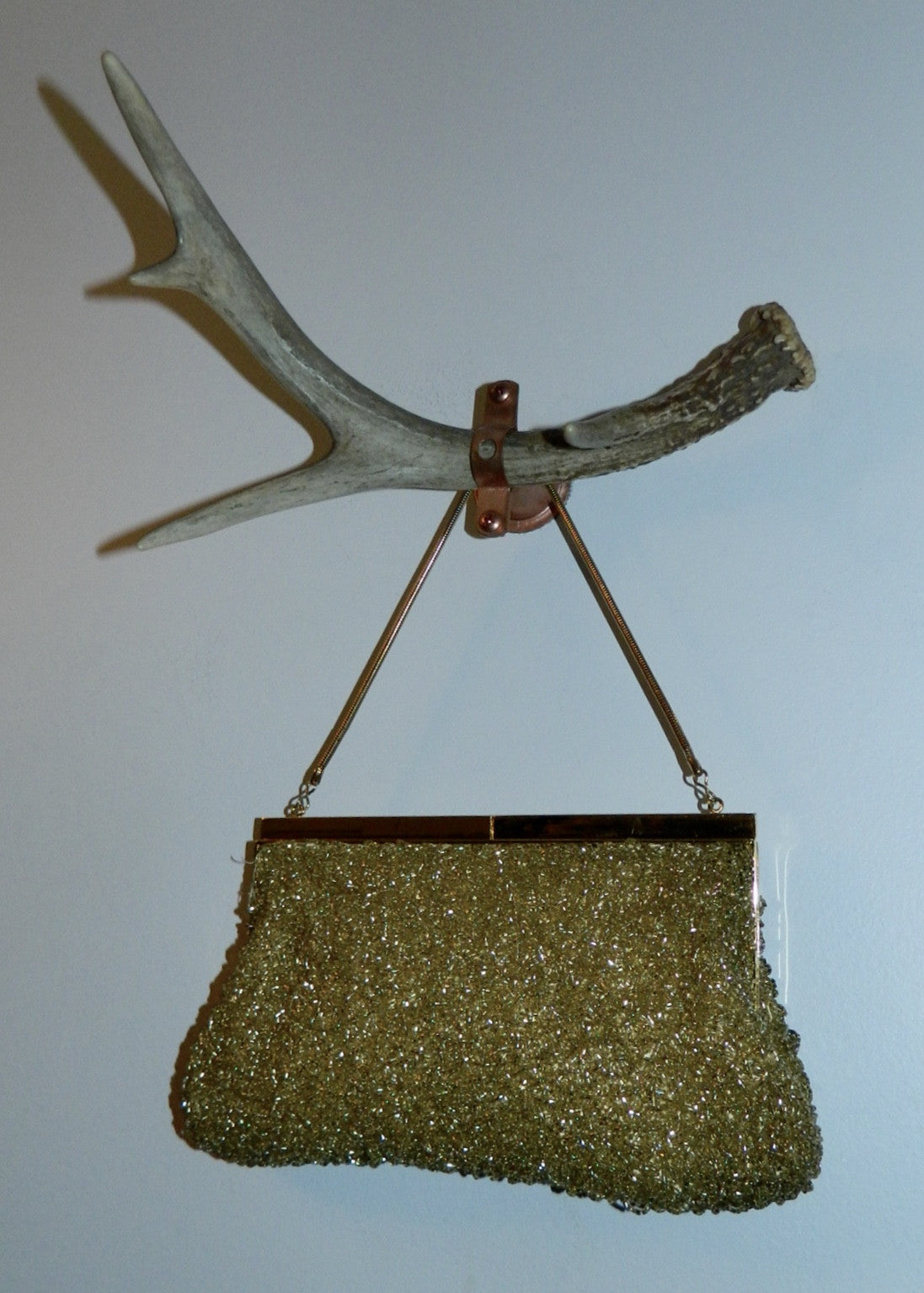 vintage 1950s gold evening bag Mr. John beaded purse Mother of Pearl clasp