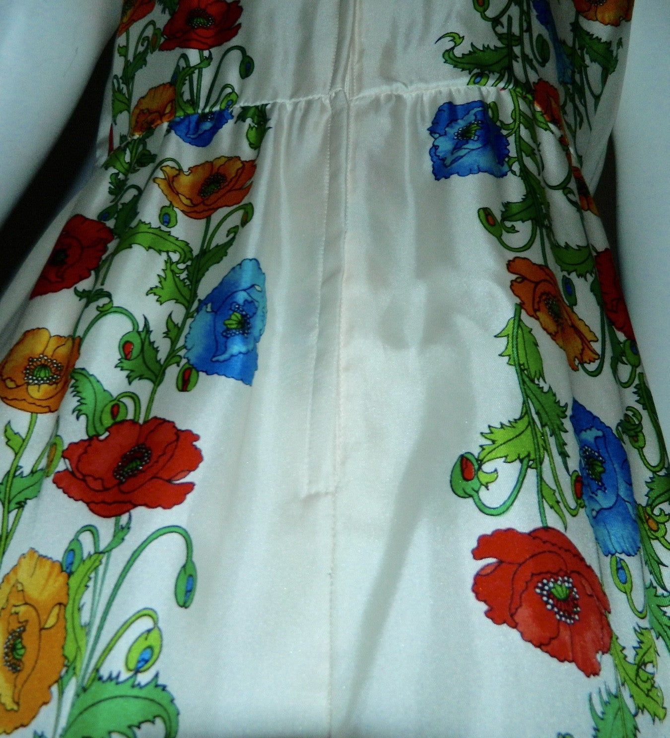 vintage silk gown 1970s Kaplan white floral maxi dress M Boho luxe wedding