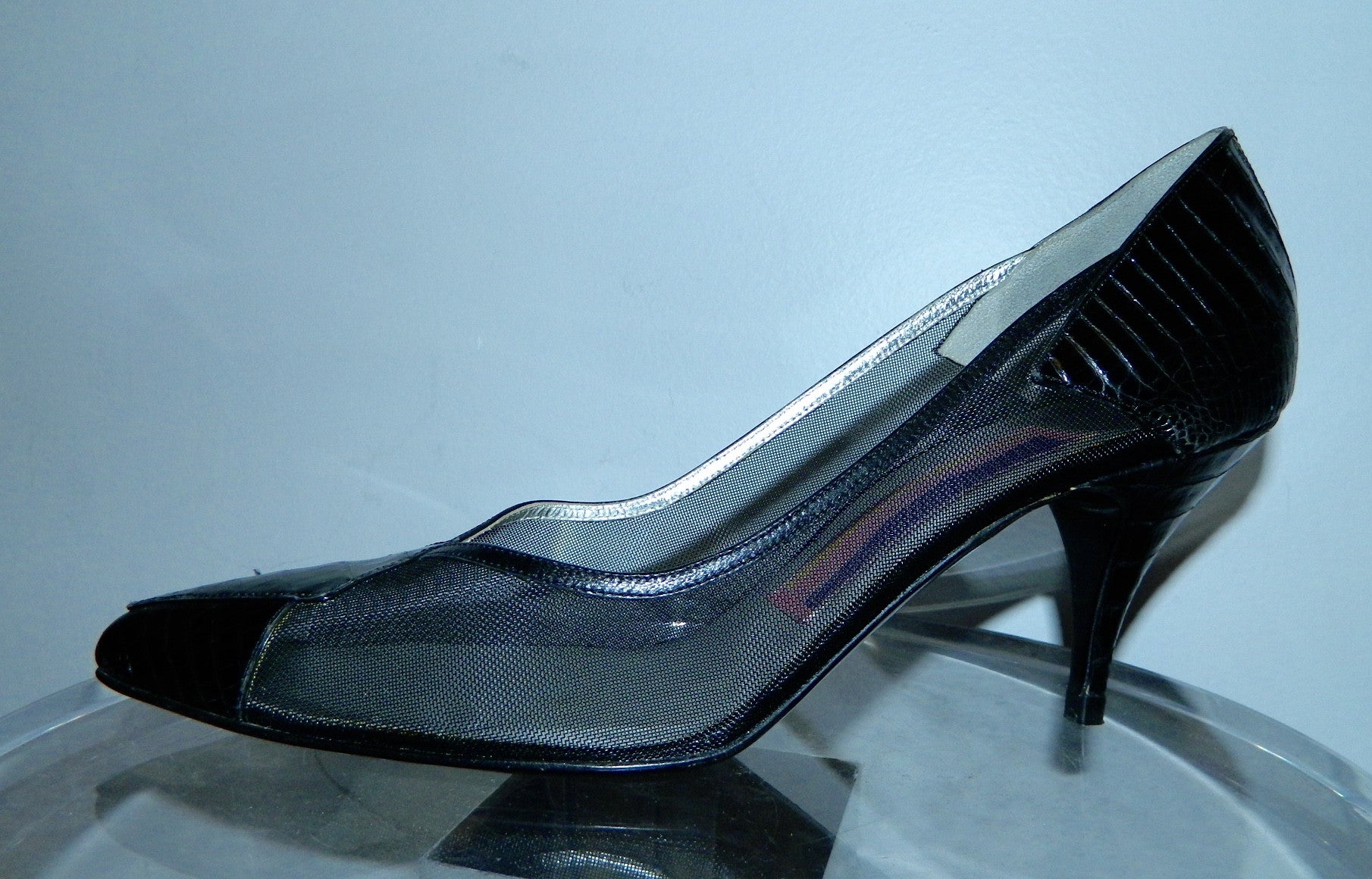 vintage black heels 1980s Susan Bennis Warren Edwards Tegu lizard 9 1/2 B