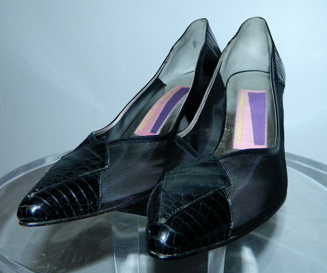 vintage black heels 1980s Susan Bennis Warren Edwards Tegu lizard 9 1/2 B