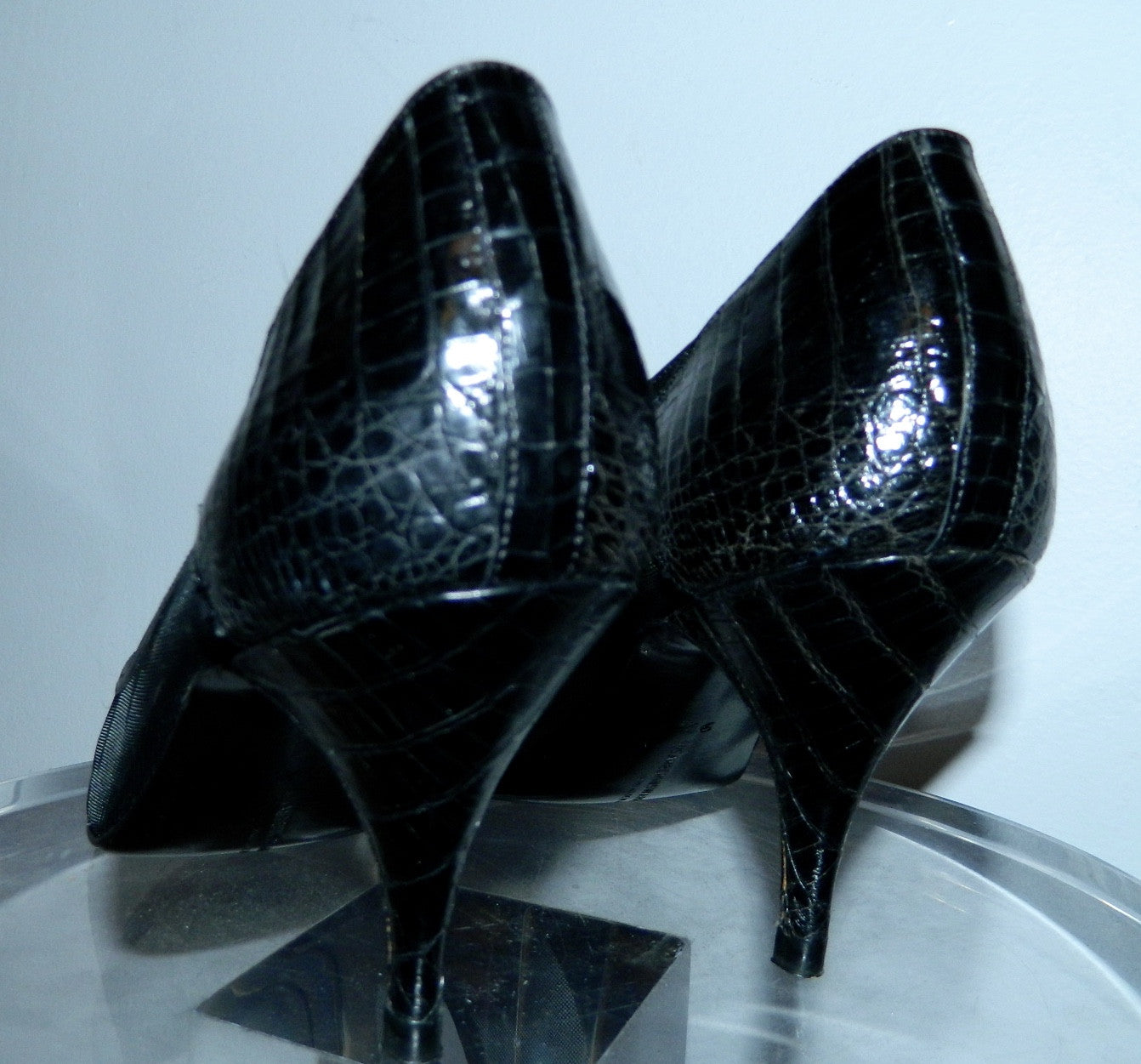 vintage black heels 1980s Susan Bennis Warren Edwards Tegu lizard 9 1/2 B