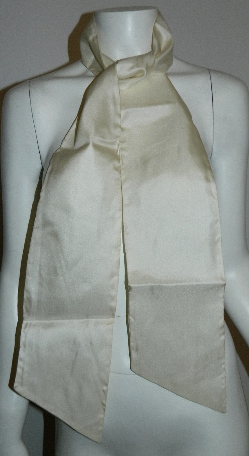 ivory silk twill scarf 1960s vintage Saks Fifth Avenue bowtie tuxedo scarf