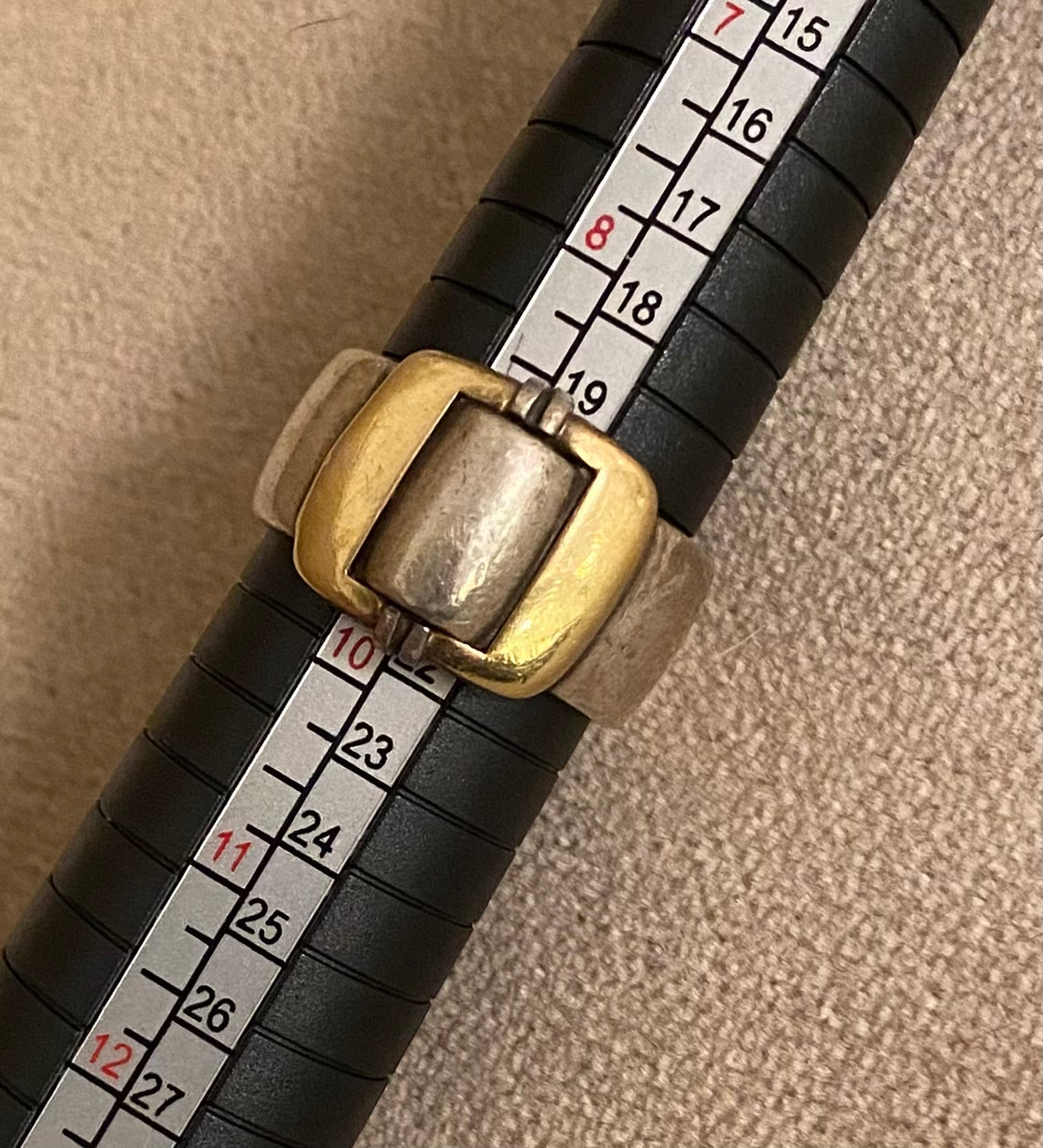 vintage GUCCI ring Sterling Silver Gold buckle motif 1960s tank ring cigar band fine jewelry