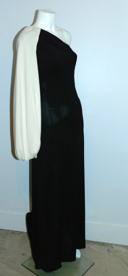 vintage 1960s WERLE gown black one shoulder jersey dress XS