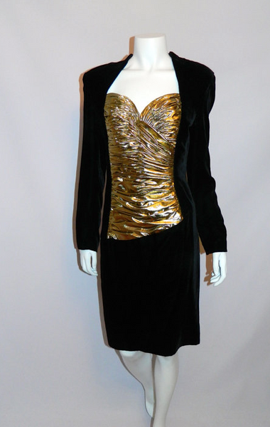 vintage 1980s Vicky Tiel dress black velvet cocktail dress gold bustie Retro Trend Vintage vintage 1980s Vicky Tiel dress black velvet cocktail dress gold bustie Retro Trend Vintage