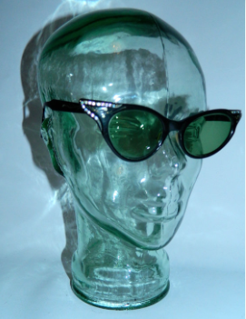 1950’s Black Rhinestone Frame G-15 Green Glass Lens Vintage Cat Eye Sunglasses vintage 1950s cat eye glasses Rhinestone sunglasses frames  main image 2