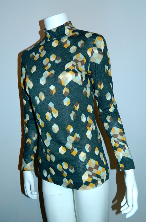 MOD 1960s geometric print shirt / vintage charcoal cubist top XS