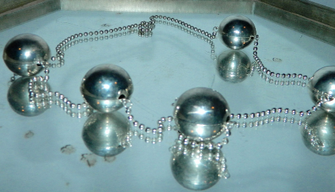 vintage 1960s MOD necklace / chrome spheres ball chain / long geometric modernist necklace