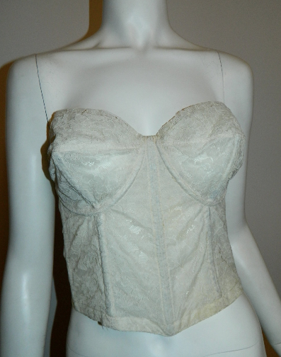 vintage 1950s corset COPPELIA ivory lace brasserie / long line bra 38