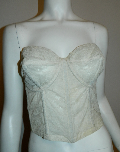 vintage 1950s corset COPPELIA ivory lace brasserie / long line bra