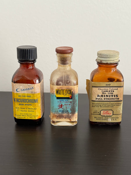 Lot of 3 vintage Mid- Century medical OTC bottles DISPLAY DECOR oddities