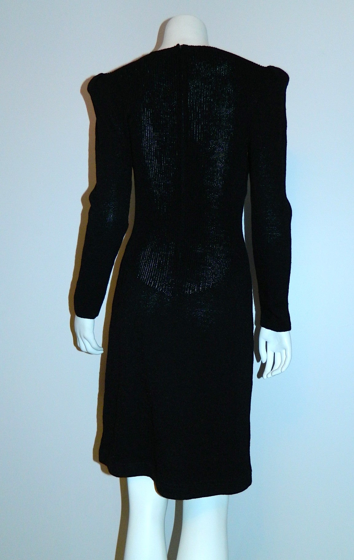 1980s GLAM black dress vintage Pat Sandler Wellmore sequin front knit dress