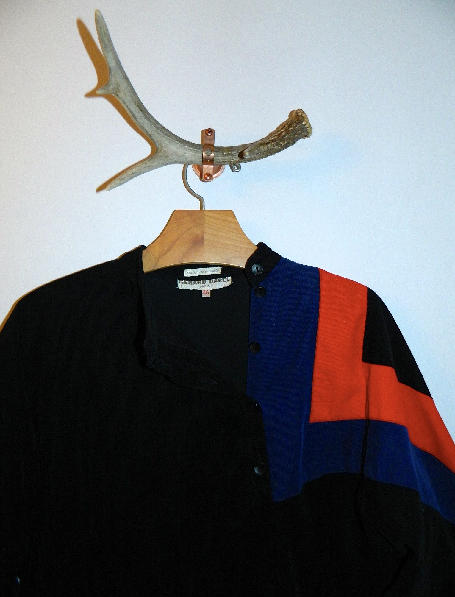 vintage 1980s Gerard Darel dress / black corduroy color block sheath dress / abstract XS