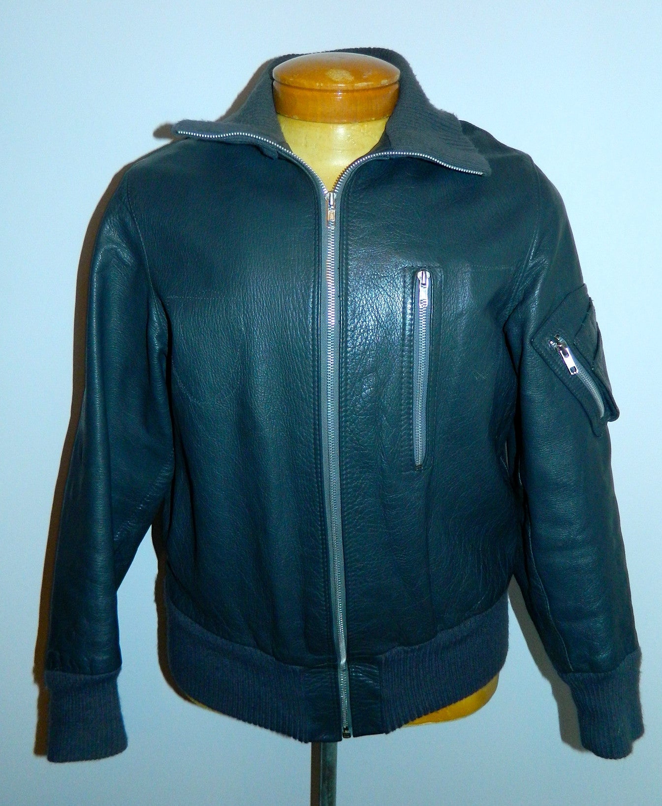 vintage 1970s German Luftwaffe leather jacket gray leather flight jacket pilot EU 50