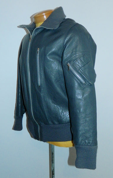 vintage 1970s German Luftwaffe leather jacket gray leather flight jacket pilot EU 50