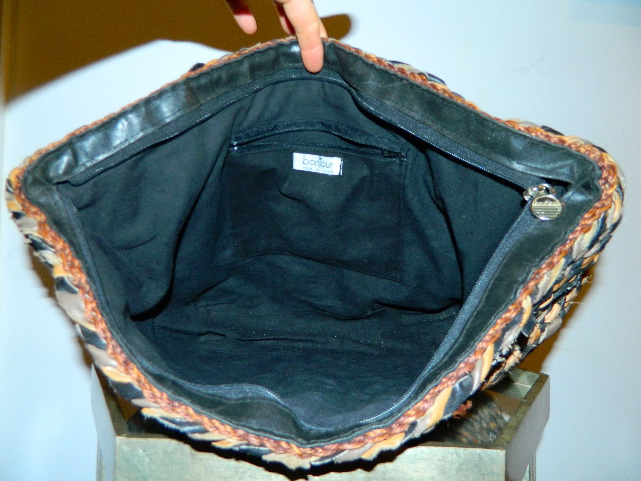 vintage 1980s woven gray leather clutch bag portfolio briefcase