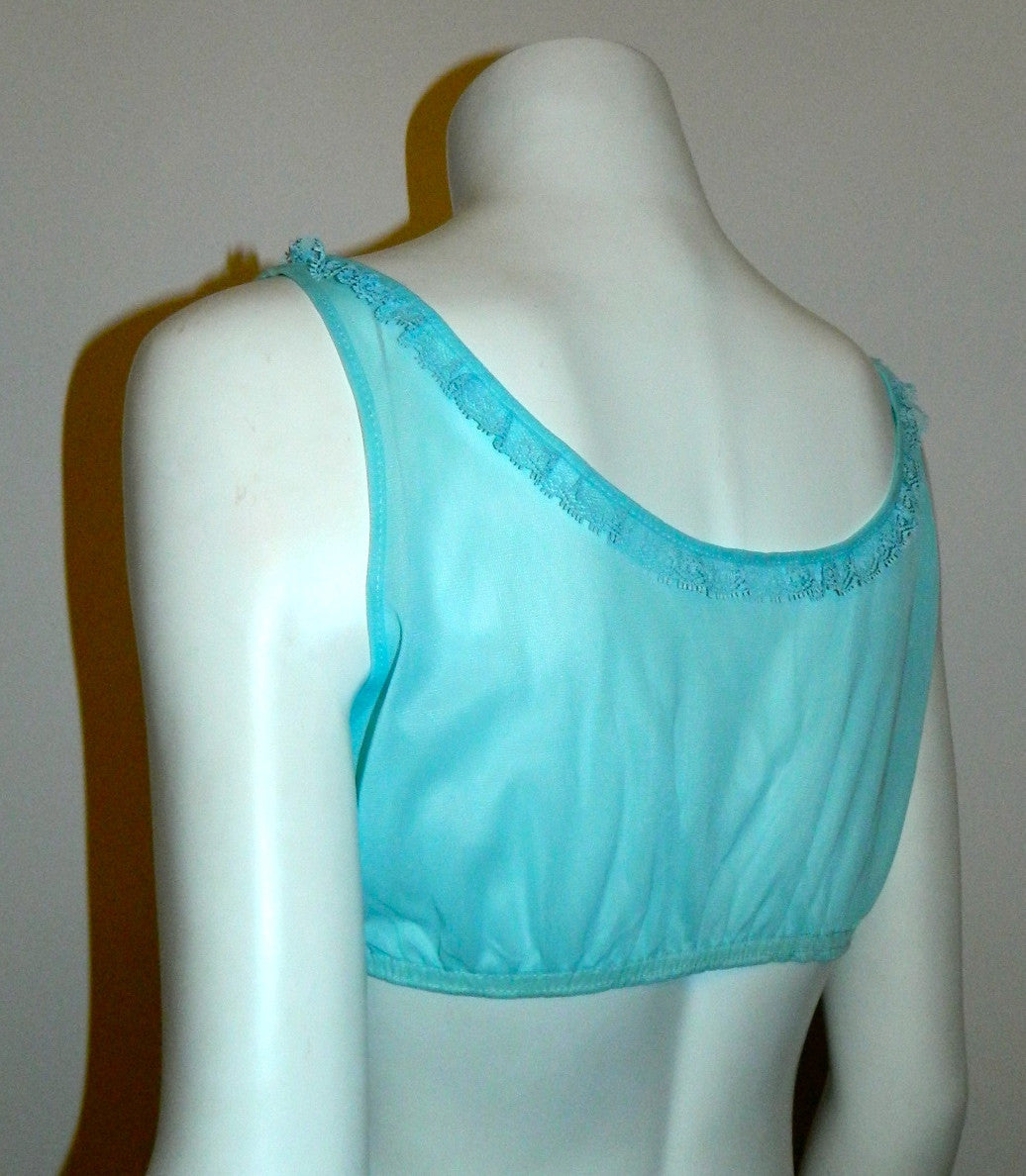 1960s vintage blue lace bralette Carol Brent shelf bra cropped tank top SM