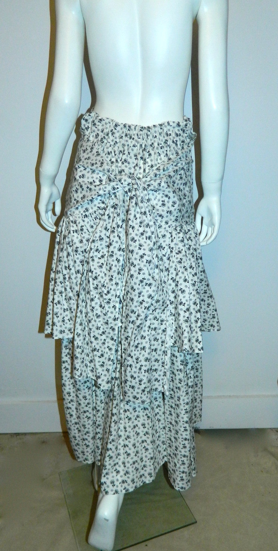vintage white cotton KENZO floral print tiered skirt / 1980s strapless dress 40 / US Medium