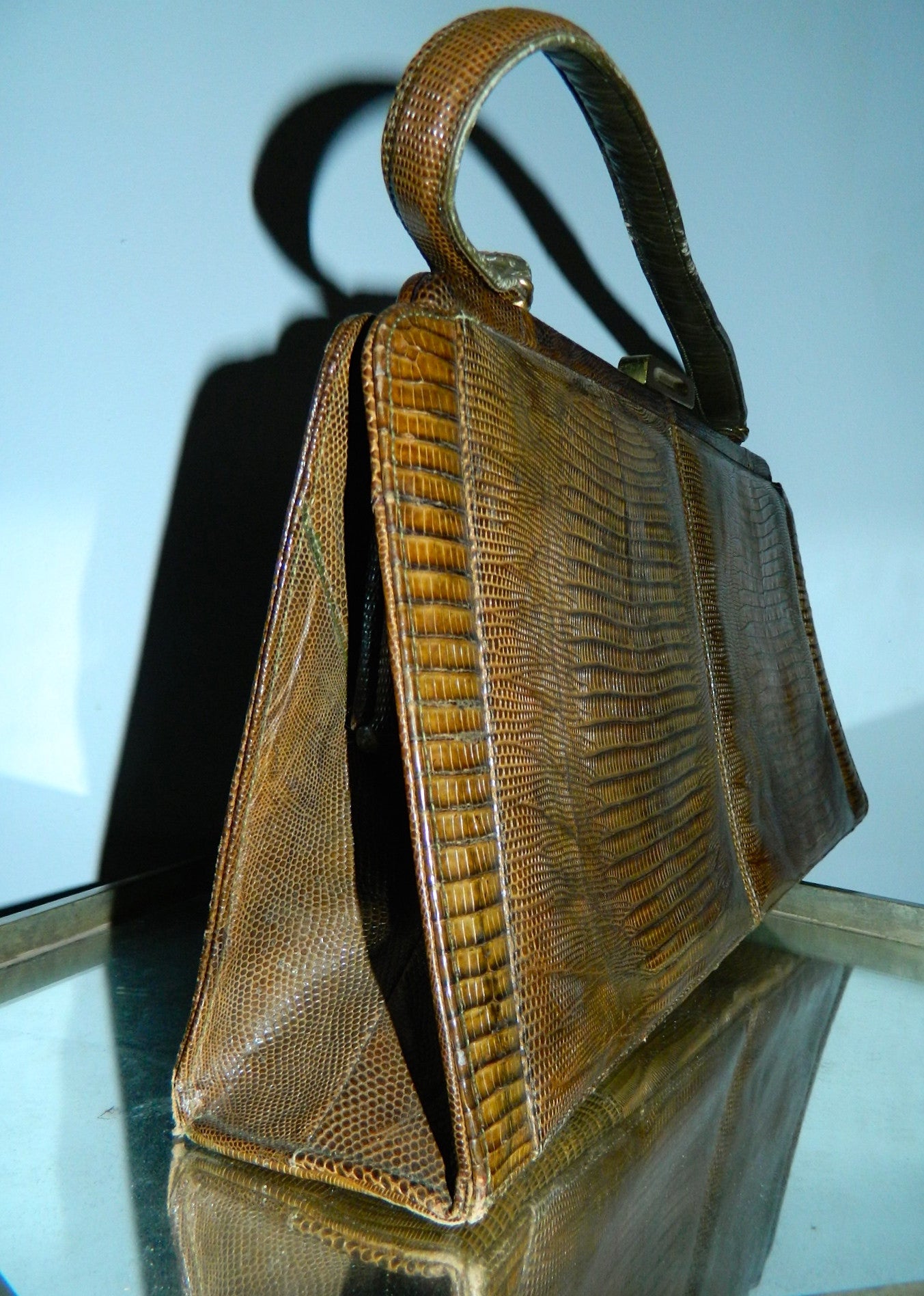 vintage brown TEGU lizard handbag Palizzio 1960s purse