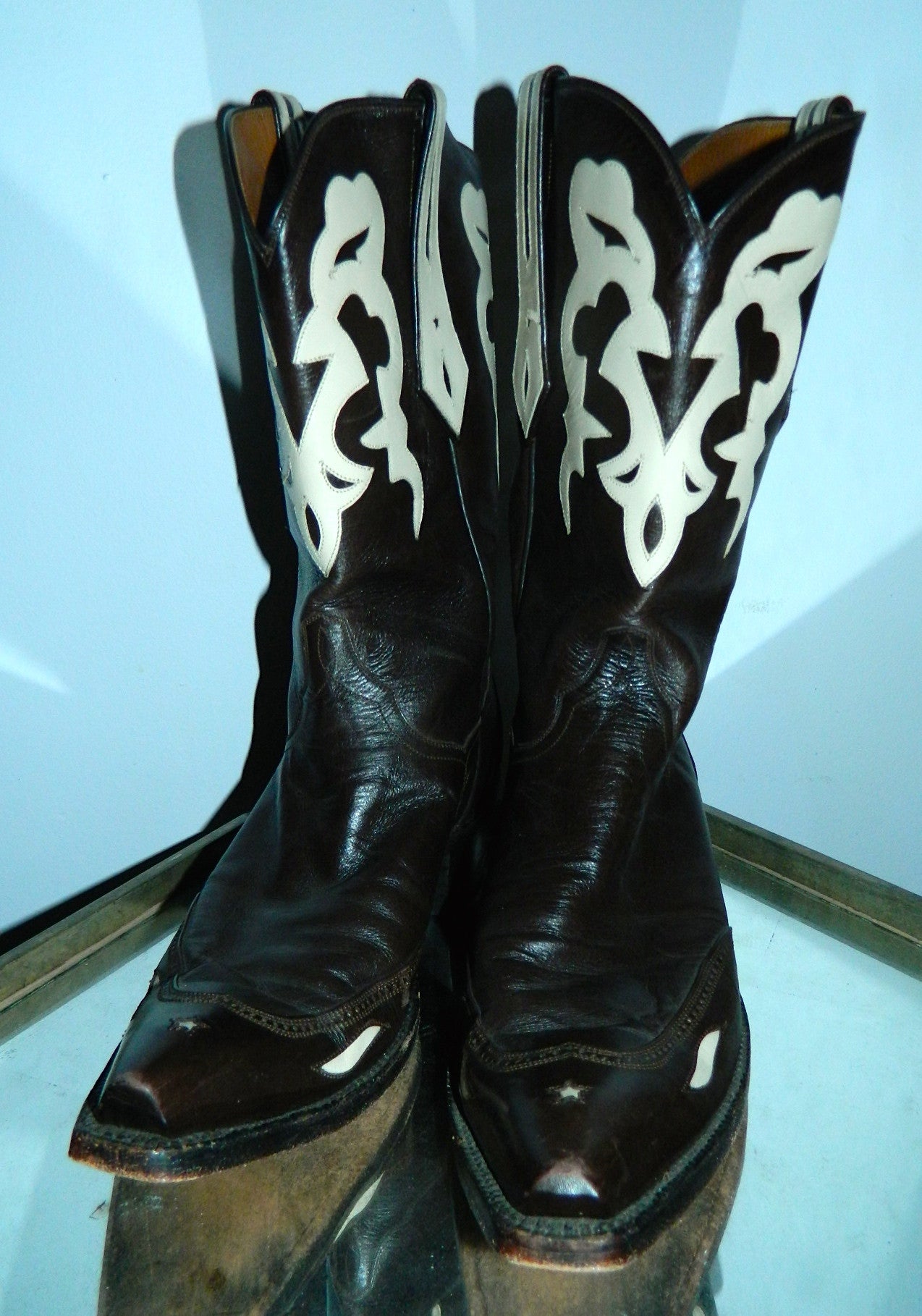 J.B. Hill cowboy boots #29 Kangaroo leather chocolate brown ivory US womens 8 1/2 B