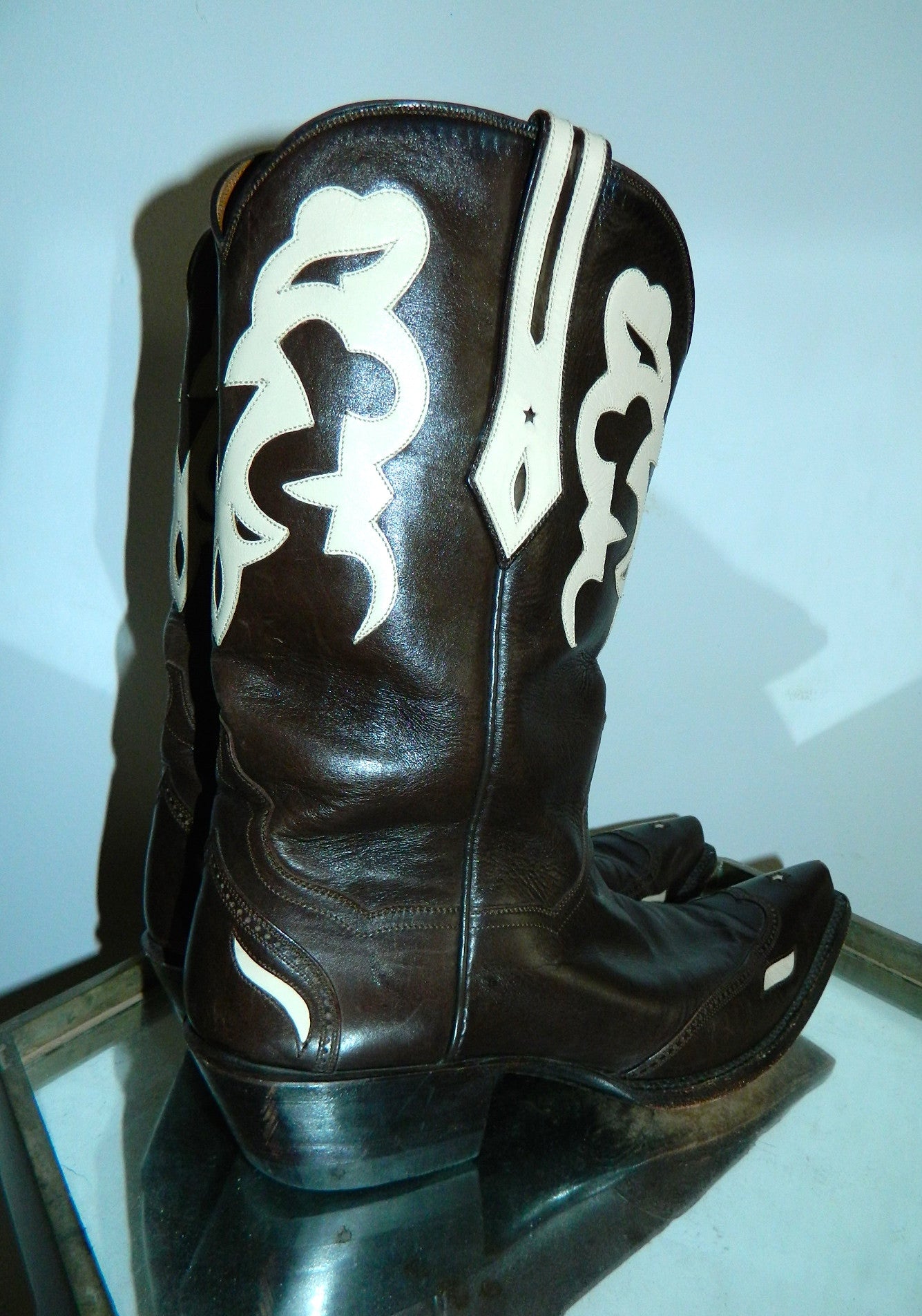 J.B. Hill cowboy boots #29 Kangaroo leather chocolate brown ivory US womens 8 1/2 B