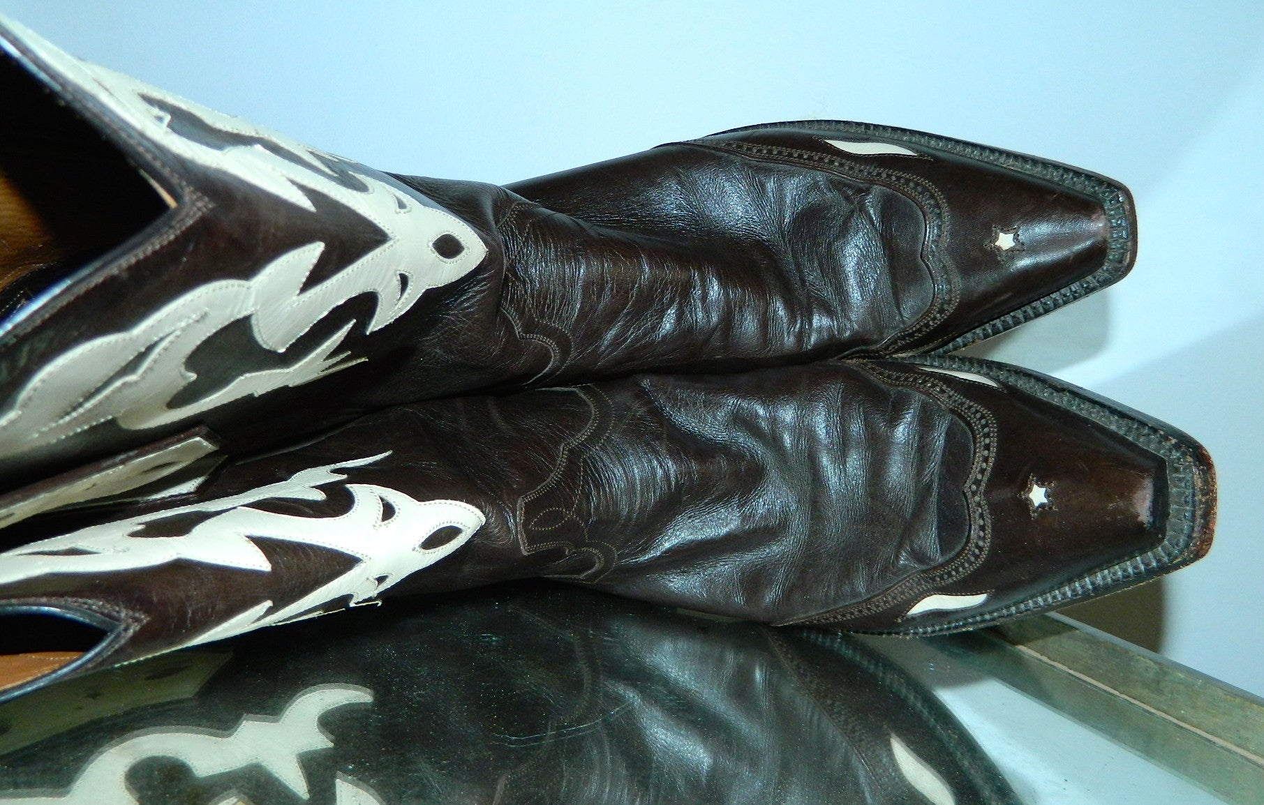 J.B. Hill cowboy boots #29 Kangaroo leather chocolate brown ivory US womens 8 1/2 B