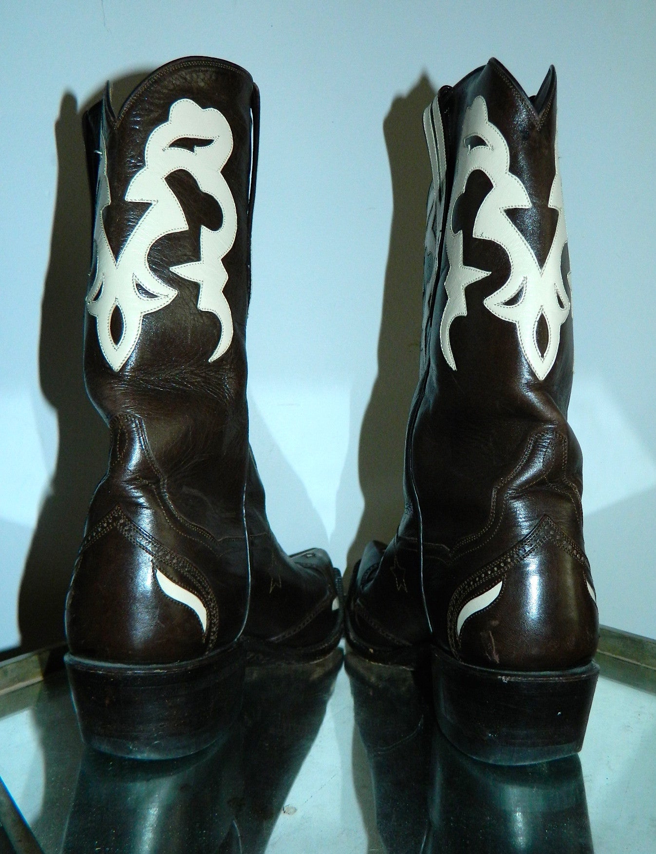 J.B. Hill cowboy boots #29 Kangaroo leather chocolate brown ivory US womens 8 1/2 B