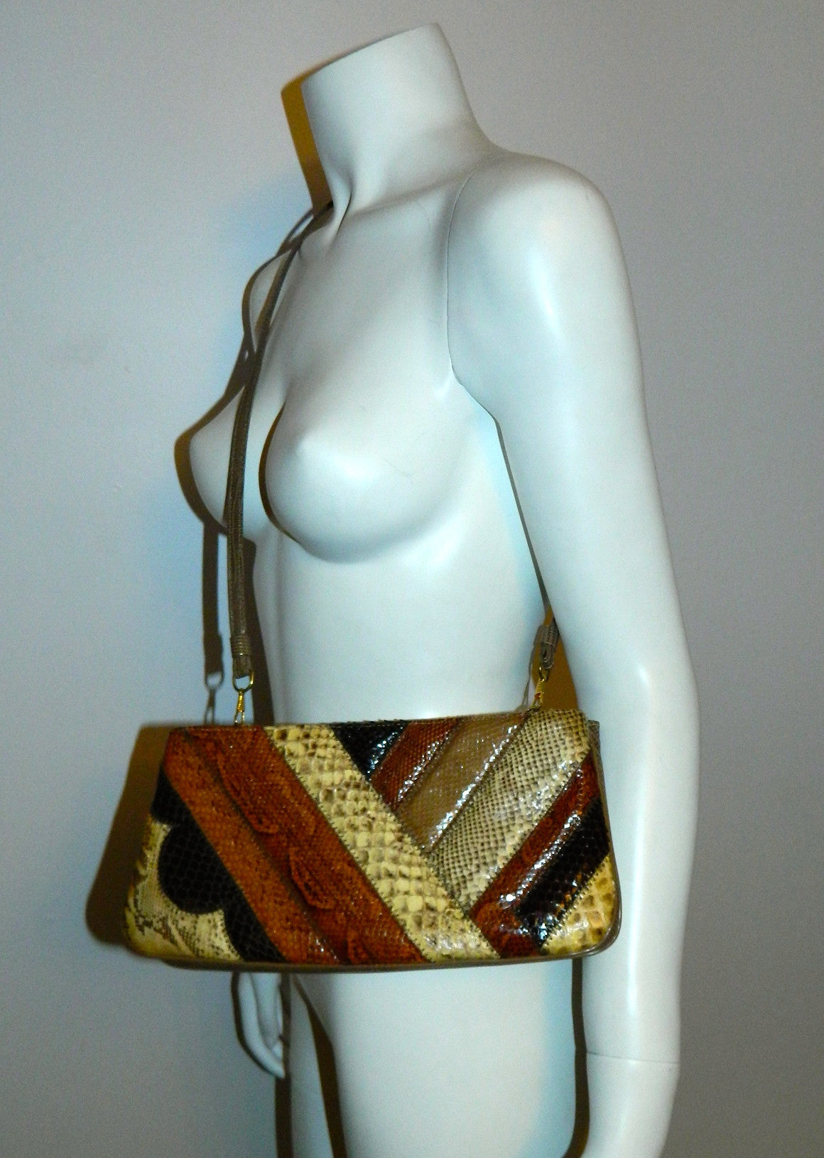vintage clutch bag / python snake lizard / Supreme 1970s PATCHWORK exotics shoulder purse