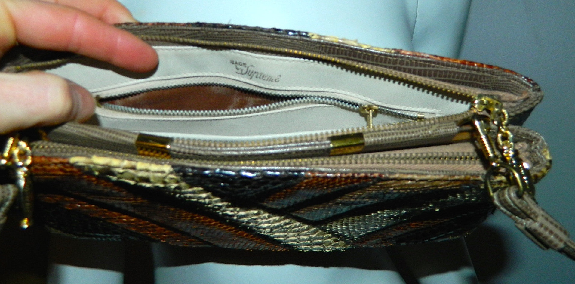 vintage clutch bag / python snake lizard / Supreme 1970s PATCHWORK exotics shoulder purse