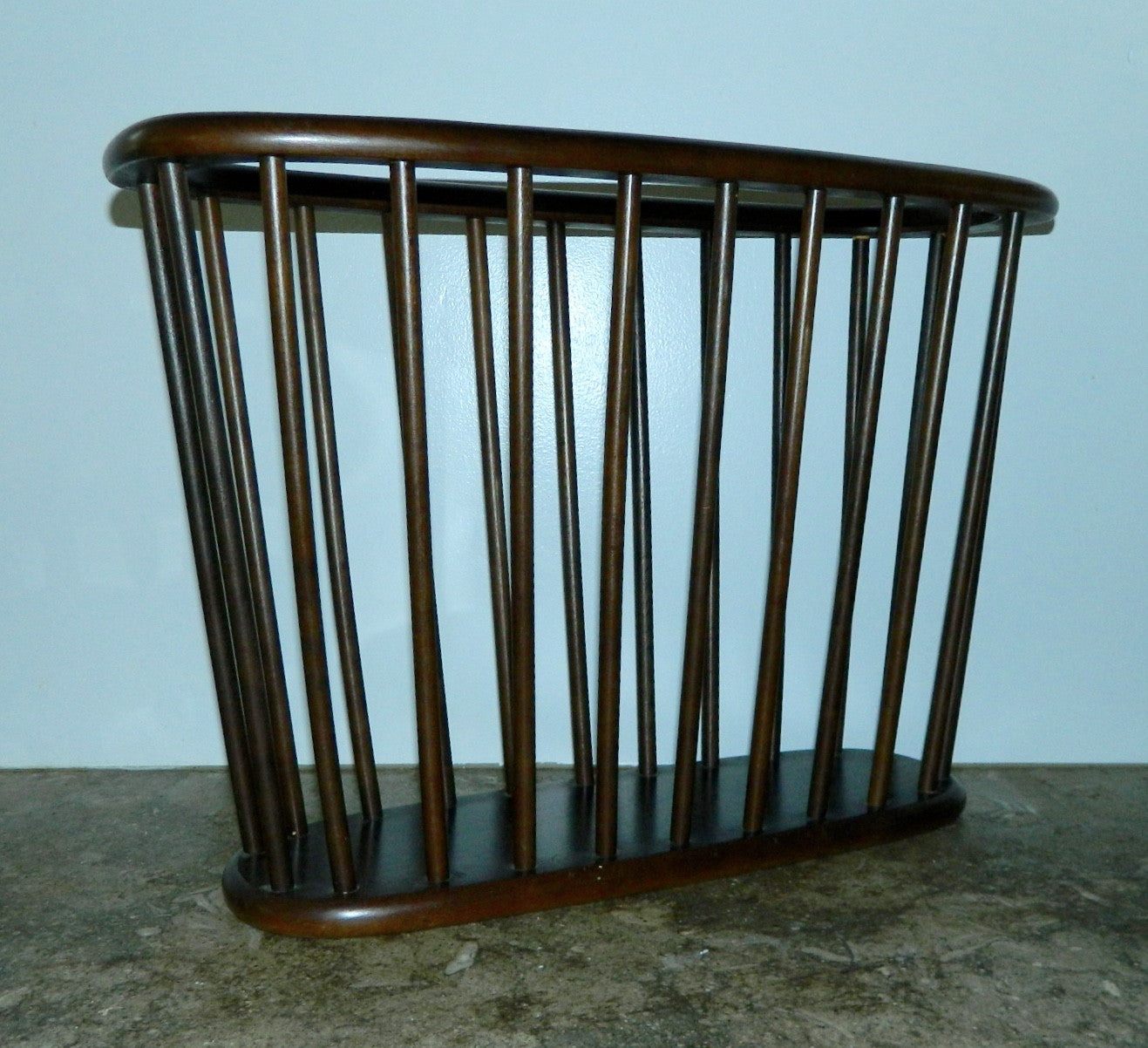 vintage MCM walnut magazine rack wood basket 1960s decor