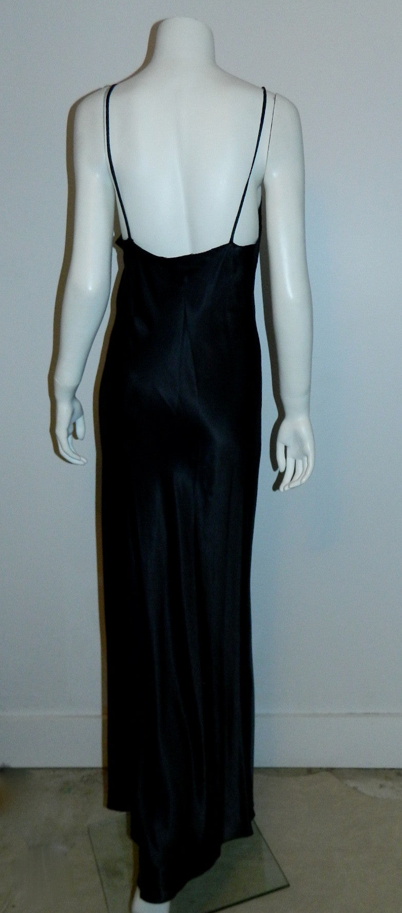 black satin Ora Feder nightgown robe peignoir set / hand embroidery / 1970s vintage