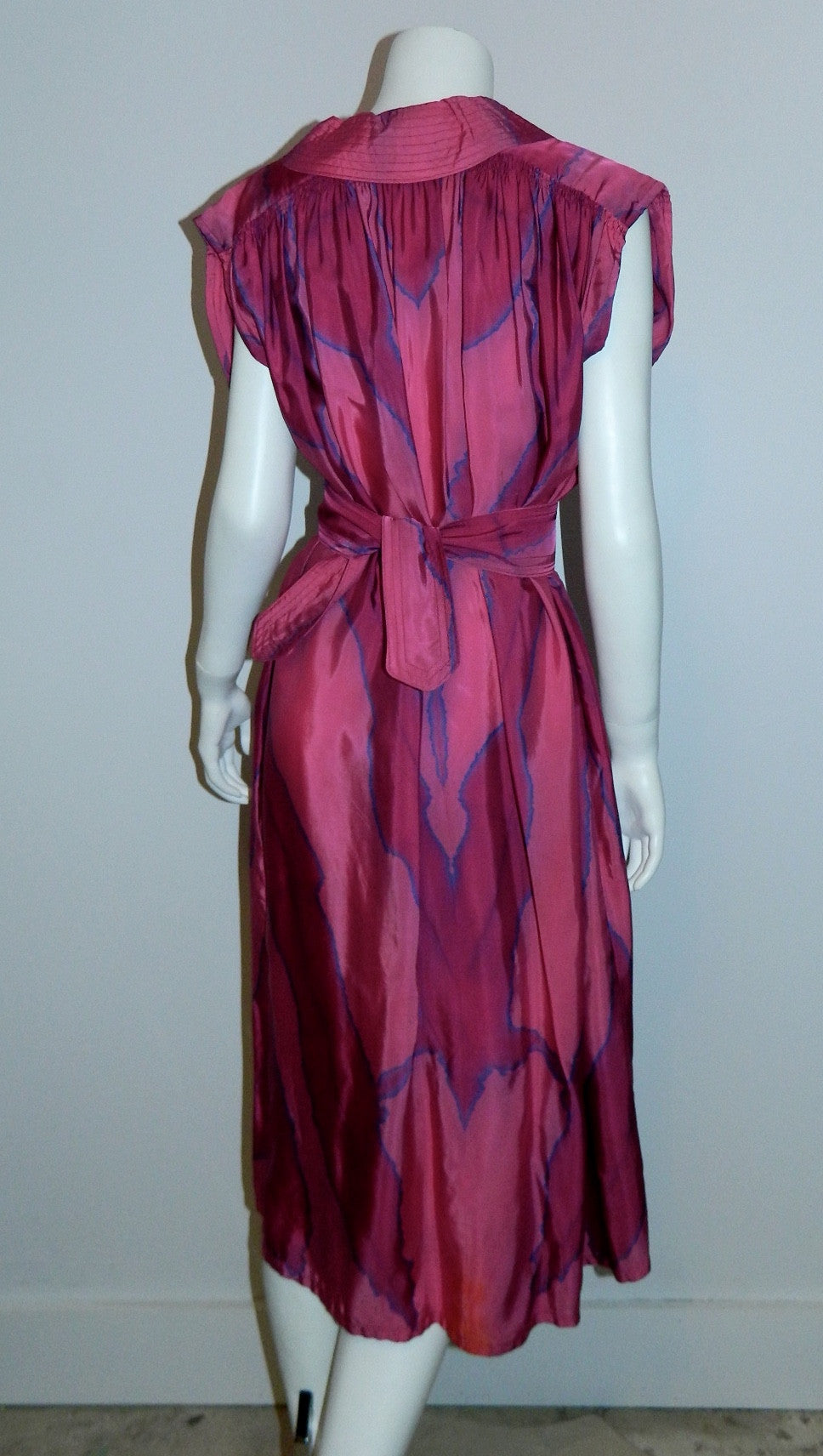 magenta silk HAND DYED poets dress / vintage 1970s / artist made OOAK